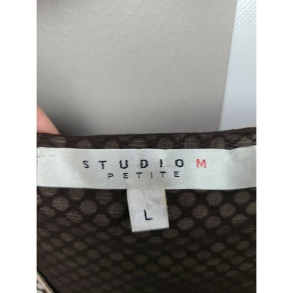 Studio M Brown Polka Dot Printed Top Blouse Sz LP - Picture 6 of 8
